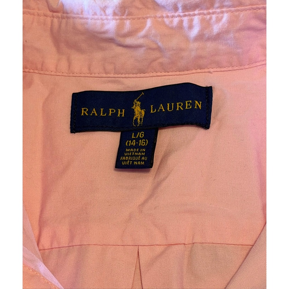 Ralph Lauren Kids Pink Short Sleeve Button Down Shirt Cotton Pony Logo L 14-16 - Picture 2 of 6